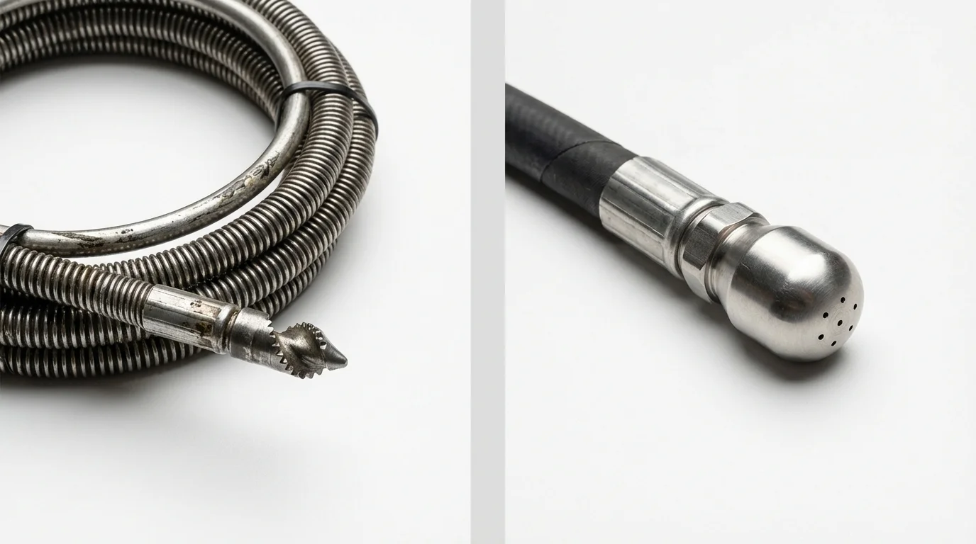 Drain snake cable and hydro jetting nozzle used for drain cleaning in Hartsville, SC